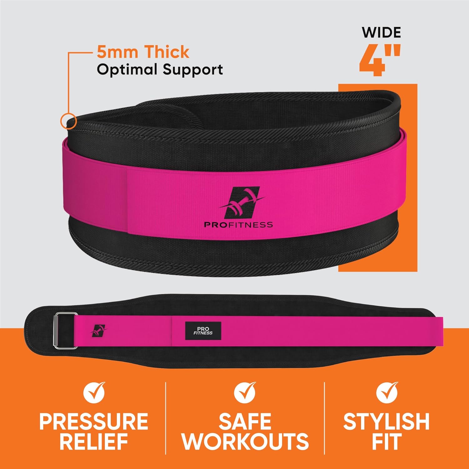 Black leather weightlifting belt with 'PROfitness' logo in front.